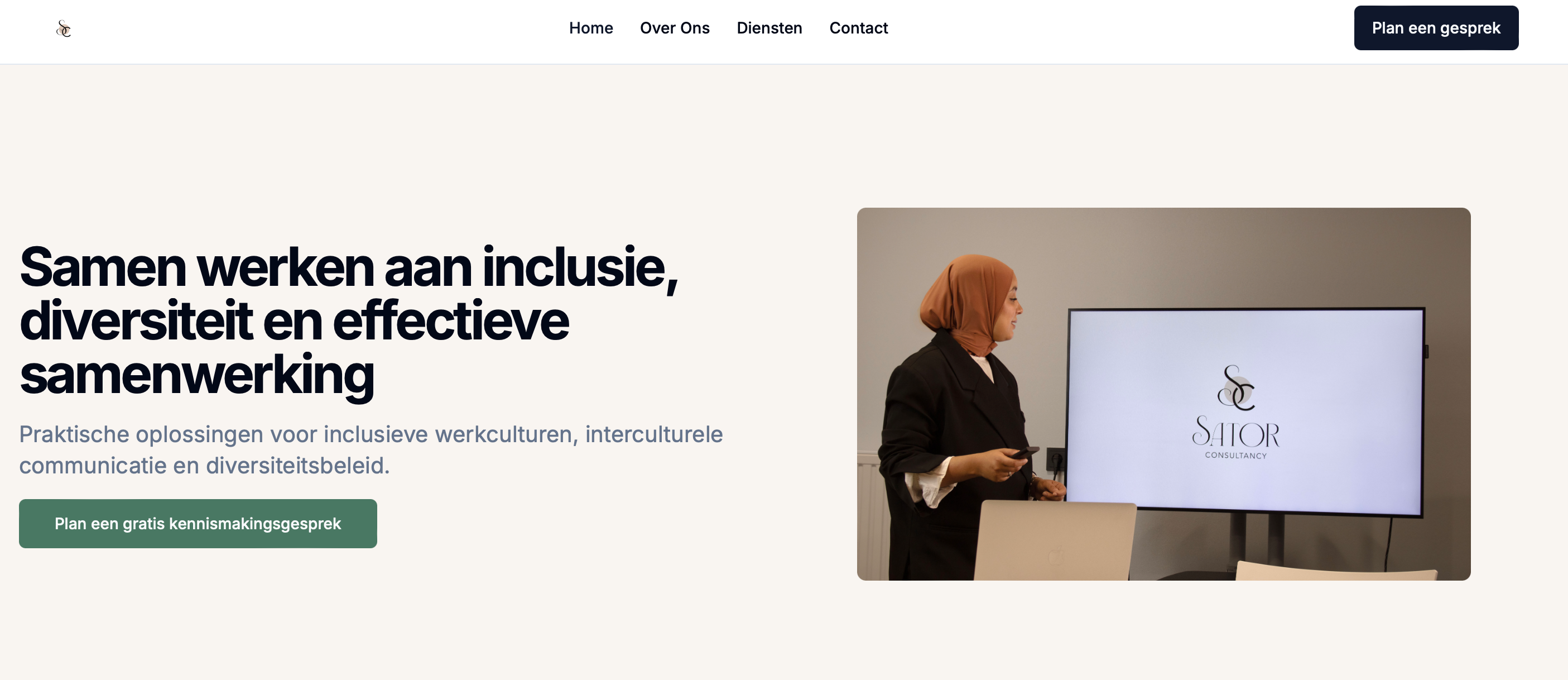 Sator Consultancy website design - Professional business consulting website with modern UI/UX design showcasing inclusion and diversity presentation